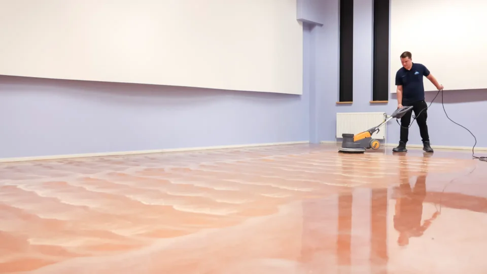 Max van CleanFloorYou bezig met het diepstrippen van een linoleum vloer